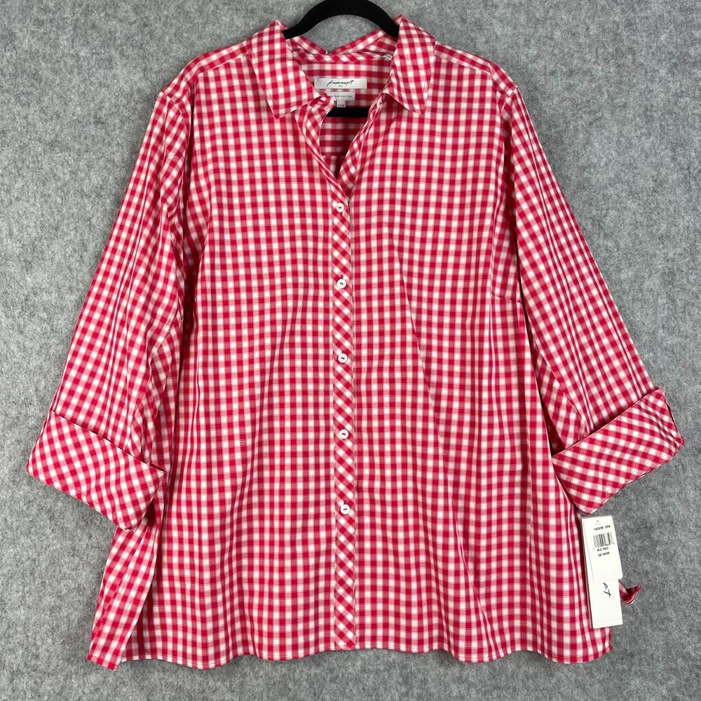 Foxcroft Red and White Gingham Button-Front Blouse